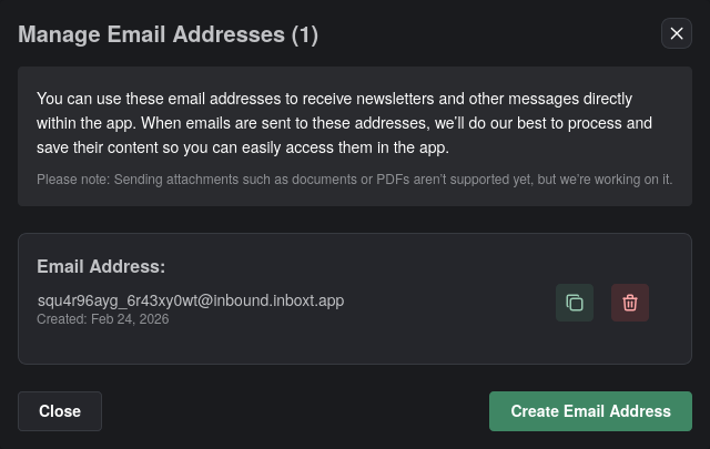 Managing inbound email addresses in Inboxt
